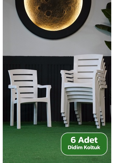 Alezy Didim İstiflenebilir Bahçe Balkon Koltuk Sandalye 6 Adet Beyaz