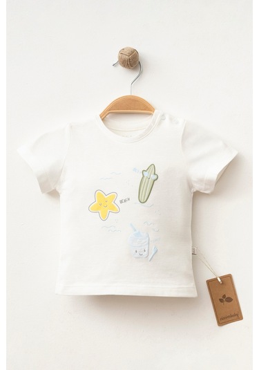 %100 Pamuklu Best Beach Team T-shirt Ekru