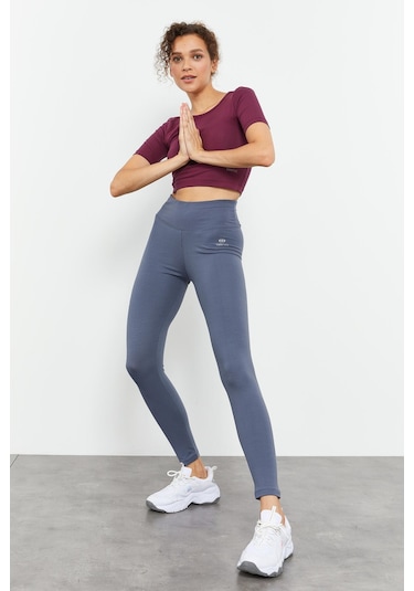 Tommy Life Petrol Yüksek Bel Toparlayıcı Slim Fit Dar Paça Kadın Tayt - 94011 Petrol