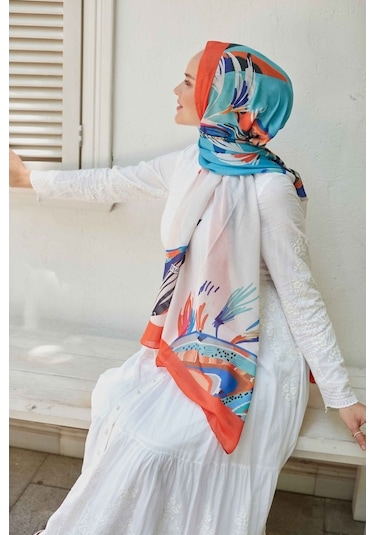 Şal Evi Şalevi Fresh Pamuklu Soft Şal - Turuncu - Mavi 10-1