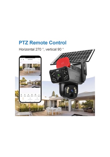 Solar Panelli, Güneş Enerjili, Sım Kartlı 4g, 6mp Çift Lensli Ptz