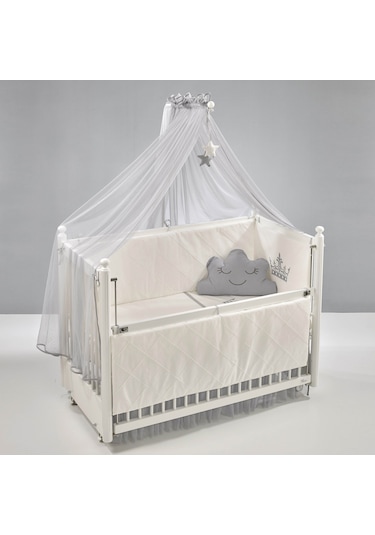 Meltem Kids Mondo Sallanır Ahşap Anne Yanı Beşik 60x120 cm (beyaz-motto gri) Gri