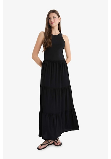 DeFacto Yüksek Bel Krinkıl Viskon Maxi Etek - D5033AX25SMBK81