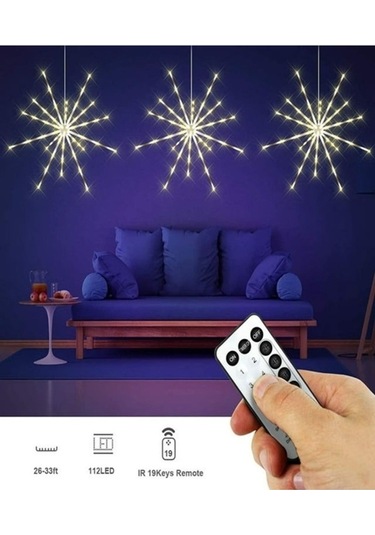 Pilli Dekoratif 8 Mod Kumandalı Günışığı Sarkıt Fişek Led 8 Mod