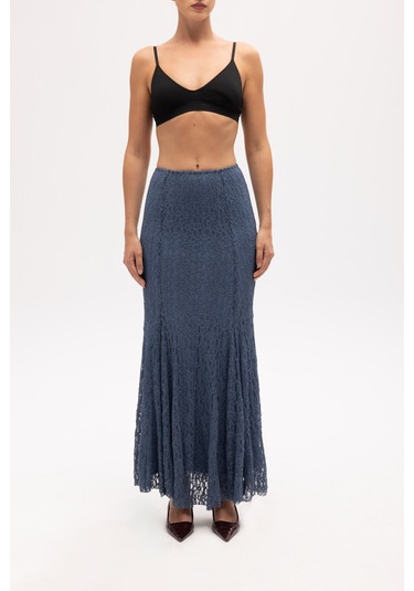 Veylia Uzun İndigo Dantel Etek İndigo