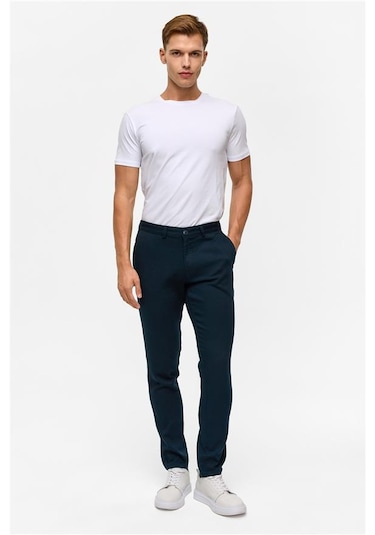 Süvari Lacivert Slim Armürlü Pantolon Lacivert