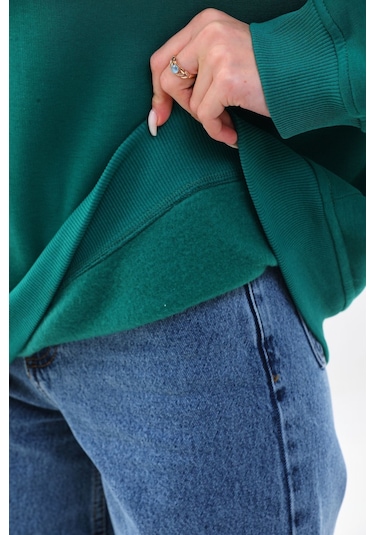 Kallima Oversize Baskılı İçi Polarlı Yeşil Kadın Sweatshirt Yeşil