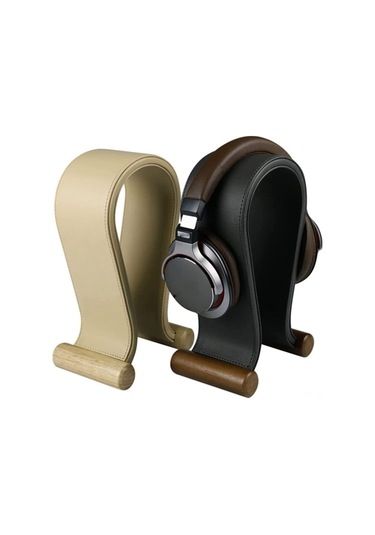 Mufunye Beyaz Ahşap + Pu Kulaklık Tutucu, Oyuncu Kulaklıkları İçin Sabit Tutucu, Ofis/ev Masaüstü Organizer
