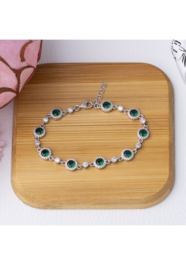 Yeşil Zirkon Taşlı Model-2 925 Ayar Gümüş Kadın Bileklik Gümüş