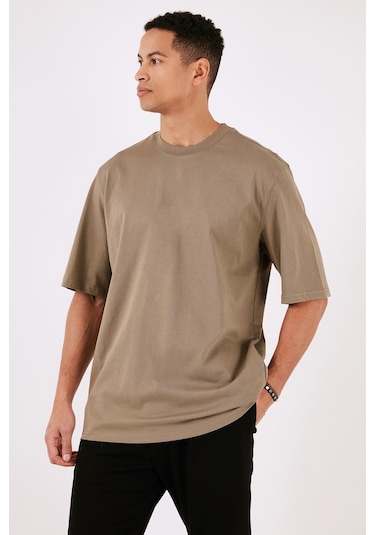 Buratti Pamuklu Oversize Bisiklet Yaka Basic Erkek T Shirt 5902365 Vizon