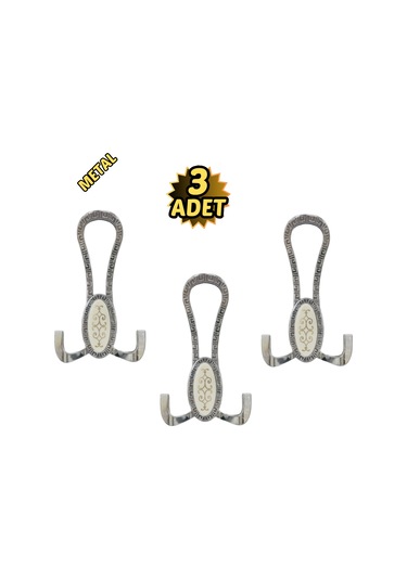 Krom Desenli Vestiyer Portmanto 3 Adet Askılık Metal Krom