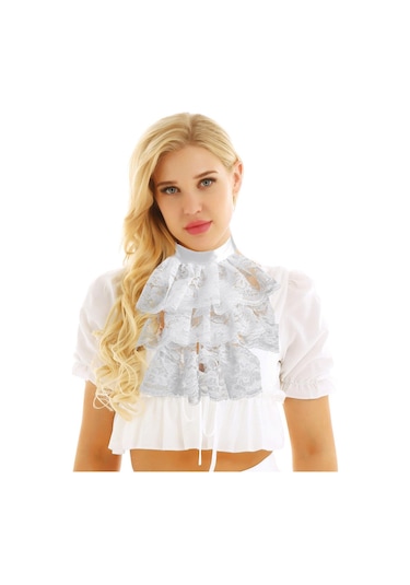 Siyah Sahte Yaka Victoria Rönesans Ayrılabilir Yaka Gömlek Ruffled Jabot Boyunluk Sahne Partisi Steampunk Süslü Elbise Kostüm Siyah