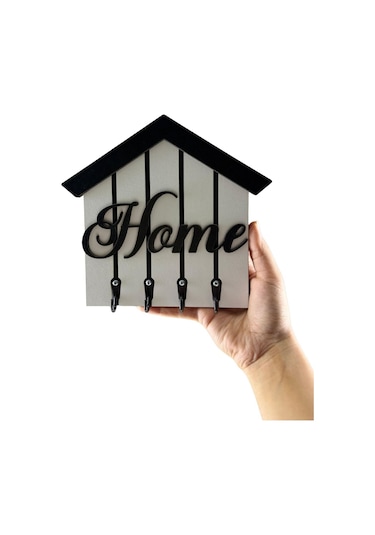 Home Yazılı Duvar Anahtarlık Askılığı, Anahtar Askısı, Anahtarlık Askısı Siyah - Beyaz