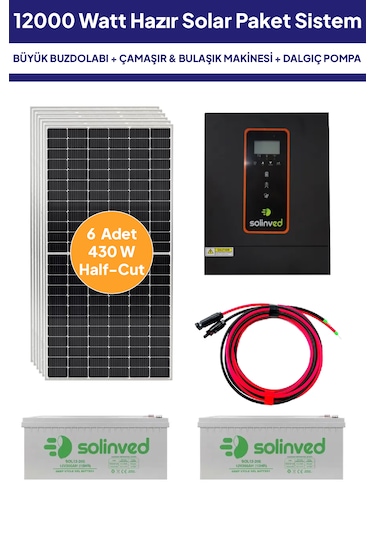 12 Kw 12000 Watt Güneş Enerjisi Hazır Solar Paket Sistem - Half Cut Güneş Panelli