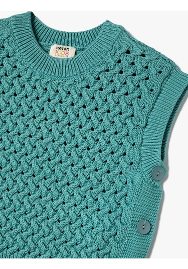 Koton Kısa Örgü Süveter Yuvarlak Yaka Düğme Detaylı Turkuaz 4skg90026ht 4SKG90026HT680 Turkuaz