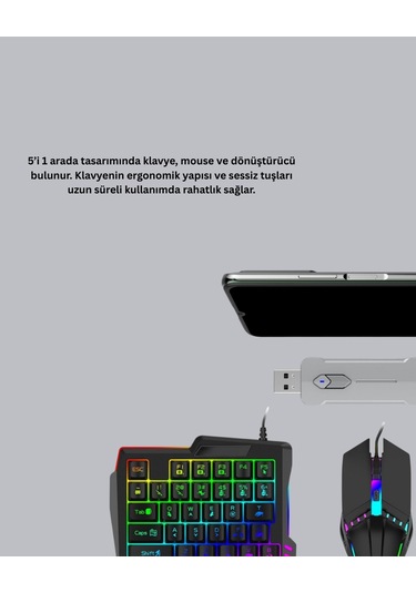 5 İ 1 Arada Mobil Oyun Seti Bluetooth 5.3 Klavye Mouse Dönüştürücü Gaming Kit