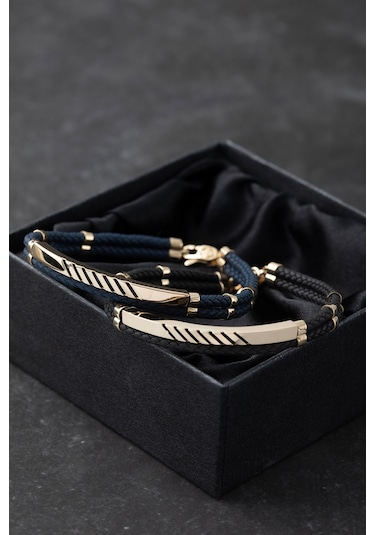 Cenova Kuyumculuk 14 Ayar Altın Lacivert Örme Kauçuk Erkek Bileklik Lacivert