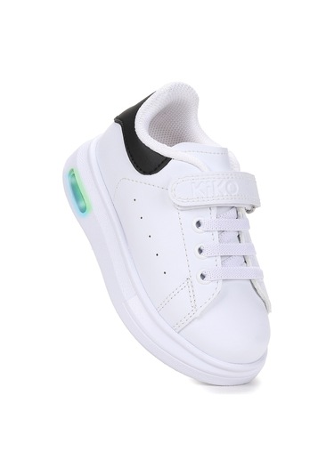 Kiko Kids Tinsa Günlük Cırtlı Işıklı Kız Bebek Spor Ayakkabı Beyaz - Siyah Beyaz - Siyah