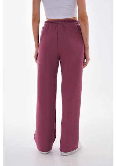 Kallima Vişne Kışlık Şardonlu Yüksek Bel Bol Paça Eşofman Altı Gülkurusu