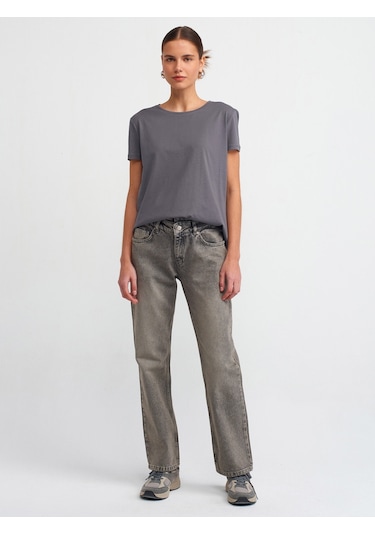Dilvin Bisiklet Yaka Basic T-shirt-füme Füme