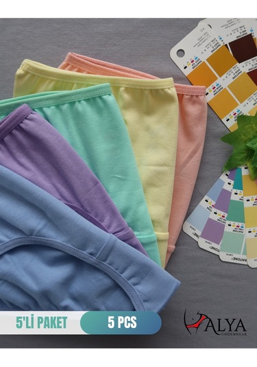 Alya Underwear Kız Çocuk Kalpli Dokuma Lastik Pamuklu Kumaş Slip Külot 5'li Paket 5 Adet Beyaz Renkli P15