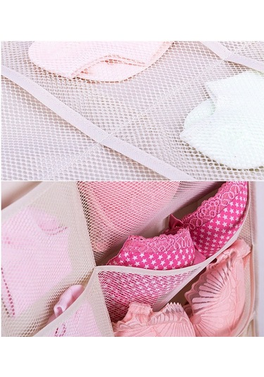 Cbtx 25 Cepli Dolap Sütyen İç Giyim Çorap Saklama Oxford Kumaş Çift Taraflı Askılı Çanta - Bej