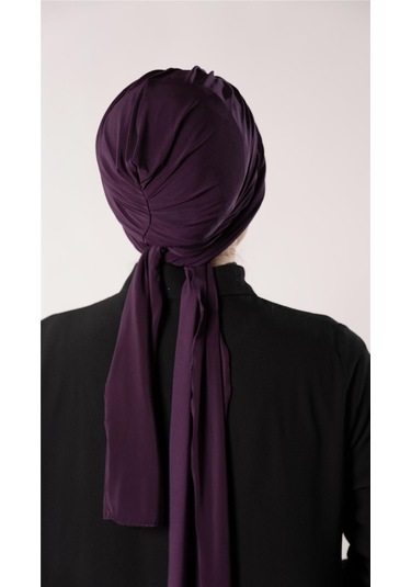 Mürdüm Pratik Hazır Geçmeli Tesettür Bone Sandy Kumaş Atkılı 2204 07 Mürdüm