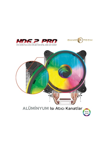 Gametech Hd6.2 Rgb 6 Bakır Boru Kule Tipi Amd Intel İşlemci Fanı