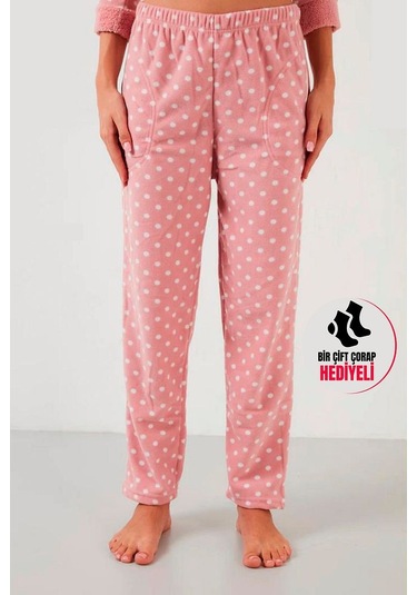 Lüx Polar Cepli Kışlık Kadın Pijama Altı Ra3 Pembe