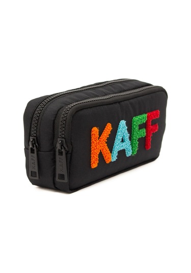 01108 Siyah Su Geçirmez Bondit Kumaş Peluş Baskılı Çift Gözlü Kalemlik Kalem Kutusu