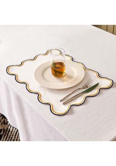 Evidea Soft Nonna Amerikan Servis - Hardal / Mavi - 30x50 Cm Hardal / Mavi Hardal - Mavi