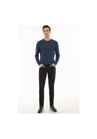 Cacharel İndigo Slim Fit Bisiklet Yaka Basic Triko Kazak Mavi