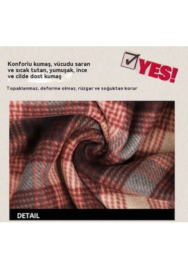 Erkek Kış Çizgili Ekose Kapşonlu Polar Ceket Gri