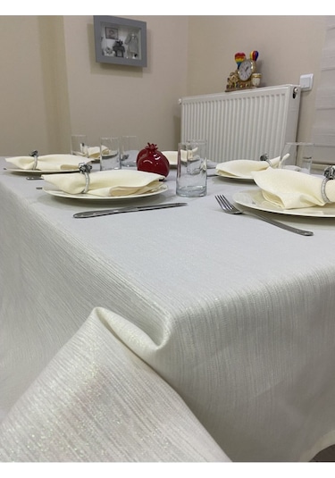 Keten Görünümlü Dertsiz Simli Masa Örtüsü Bej