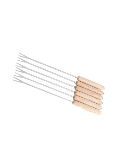 Shineyee 6 Adet Ahşap Saplı Paslanmaz Çelik Fondu Çatalı - Çikolata Peynir Partisi Piknik Kamp Fondu İçin Isı Yalıtımlı Kullandım Diğer