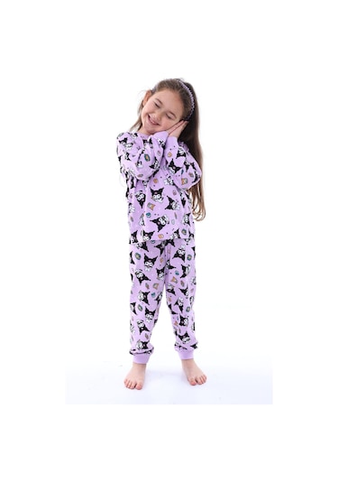 Zuzunga Kuromi Desenli Kız Çocuk Pijama Takımı Pembe 3-8 Yaş Lila