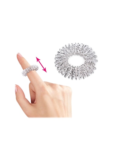 Batmayan İğneli Reiki Sujok Yüzüğü Masaj Stres Esnek Yaylı Akupunktur Yüzük Gümüş Renk Gümüş