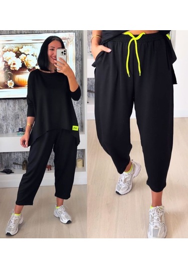 Leyla Sanat Sanata Yeni Bir Bakış Açısı Kadın Iki Iplik Viskon Pamuk Kumaş Arma Detaylı Ikili Takım Siyah