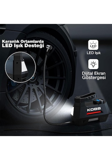 Kobb Kb180 12volt 150 Psı Ayarlanabilir Dijital Basınç Göstergeli Lastik Şişirme Pompası Fr Kb180