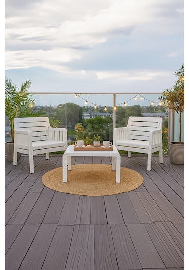 Lara 1+1 S Bahçe Balkon Teras Oturma Grubu Mindersiz - Beyaz