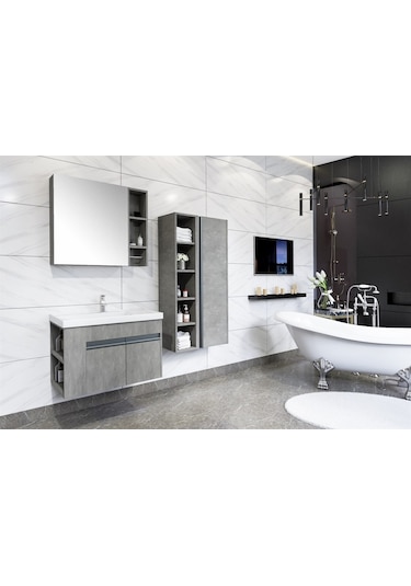 Roma 80 Cm Banyo Dolabı - Retro/Gümüş (Boy Dolabı Hariç)