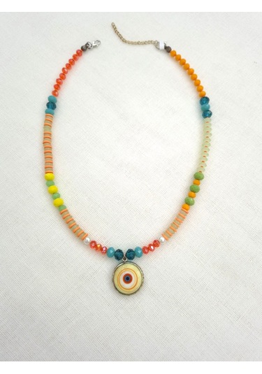 El Yapımı Kolye Uçlu Çok Renkli Kristal Cam Boncuk Kolye Çok REnkli