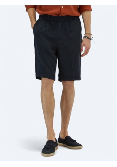 Lacivert Dokuma Carrot Fit Casual Bermuda Lacivert