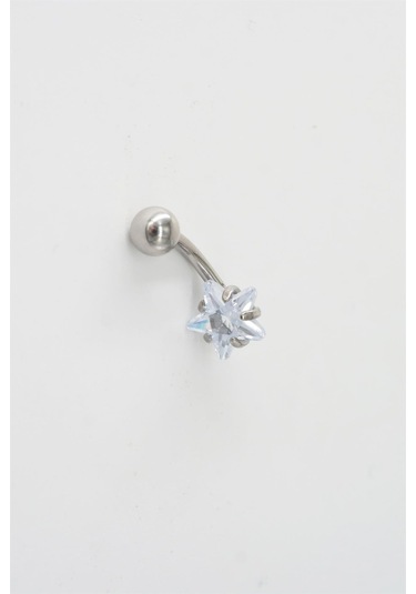 Kadın 316l Anti Alerjenik Topcuklu Yıldız Baget Zirkon Taşlı Göbek Piercing Gümüş
