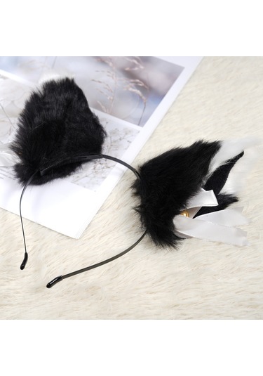 Mufunye Sevimli Tilki Kulaklı Saç Aksesuarı: 2 Farklı Kullanım İmkanı İle Bant Ve Toka Seti, Siyah-beyaz Renk Seçeneği