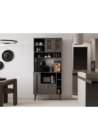 Kahve Köşesi 90 Cm %100 Mdf Panjur Kapak Çok Amaçlı Dolap Gri