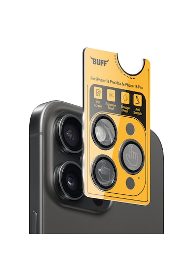 Buff Apple Uyumlu iPhone 16 Pro Max / 16 Pro Titanyum Lens Koruyucu Black
