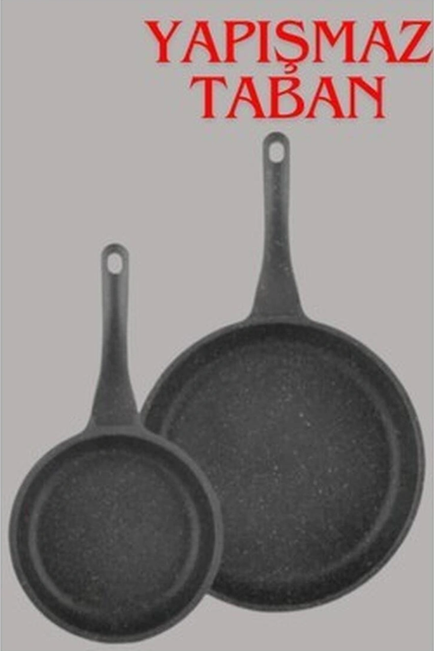 Granit 2'li 20-26 Cm Gri Tava , Yapışmaz Yanmaz Taban - Fryas Set Karışık