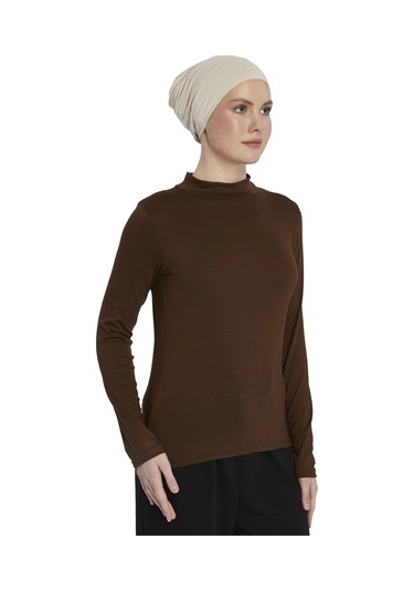 Kadın Organik Uzun Kollu Balıkçı Yakalı Body Çikolata