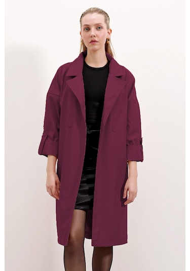 Bigdart 9104 Kruvaze Yaka Astarlı Trençkot - Bordo